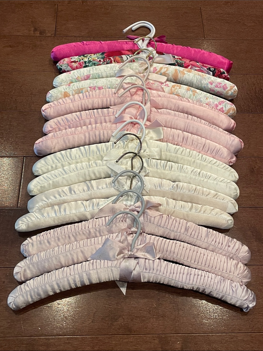 5/$25 Pink and White Satin Hangers Set - 14 Pack